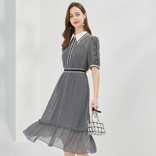 QF83D斯尔丽瑟俪2021年夏季新品撞色领收腰大摆五分袖连衣裙 商品图2