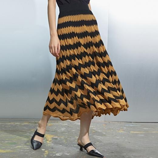 MIIDII/谜底21夏新品松紧腰波纹织花大摆针织半身裙212MZ1216 商品图2