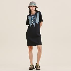 MIIDII/谜底纯棉连衣裙21夏新H型圆领图案印花闺蜜装212ML0881