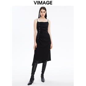 VIMAGE纬漫纪新品女装显白皙性感妩媚吊带不规则连衣裙V1607211