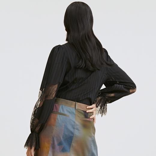 谜底长袖衬衫2021秋季新款纯棉拼接蕾丝合体上衣女213MC1727 商品图3