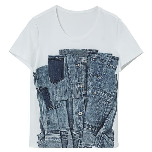 MIIDII/谜底T恤女21夏新品结构式牛仔印花合体圆领短袖212MT0760 商品图4