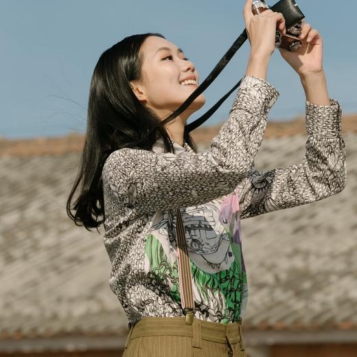谜底纯棉衬衫2021秋季新款合体法式尖领长袖花上衣女213MC1786 商品图1