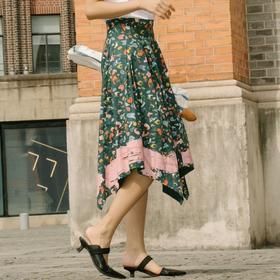 MIIDII/谜底21夏新品下摆不规则纯棉小碎花中长半身裙212MB0952