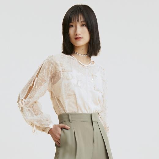 谜底衬衫2021夏季新款宽松绣花长袖蕾丝衫灯笼袖上衣女213GS1684 商品图2