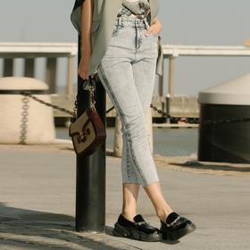 谜底浅色牛仔裤2021夏季新款显瘦小脚铅笔女士棉质裤子213MK1657