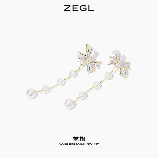 ZEGL蝴蝶结人造珍珠耳环女夏季2021新款小众设计耳钉耳夹银针耳饰 商品图3