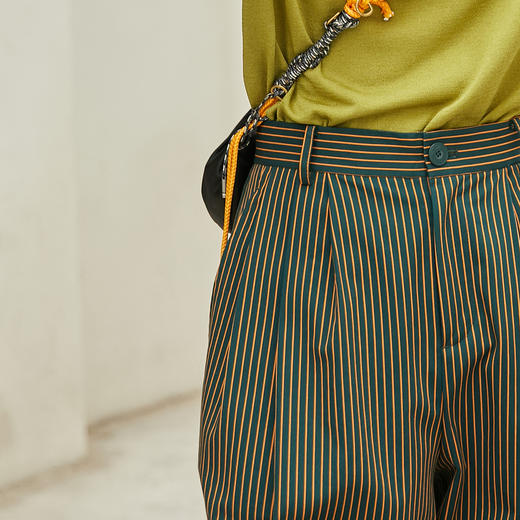 MIIDII/谜底西裤女21夏新品复古时尚细条纹莱赛尔休闲裤212MK0738 商品图3