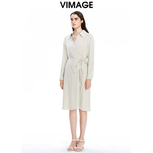 VIMAGE纬漫纪秋季新款系带束腰优雅纯色显瘦连衣裙V1607210 商品图3
