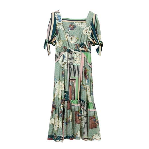 谜底连衣裙2021秋季新款甜美系纯棉印花泡泡袖收腰长裙213ML1838 商品图4