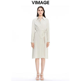 VIMAGE纬漫纪秋季新款系带束腰优雅纯色显瘦连衣裙V1607210