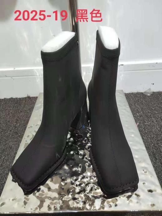 2025-19#方头胎羊皮高跟短靴 商品图1