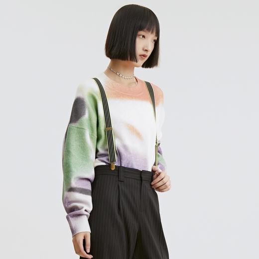 谜底2021秋季新款休闲宽松圆领落肩长袖套头针织衫女213MZ2004 商品图1