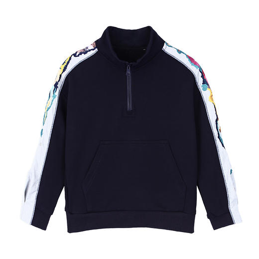 谜底童装春季2020新款男中大童拼接撞色袖袋鼠兜立领卫衣201KT0601 商品图3