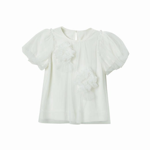 谜底童装21夏新款H型中款T恤针织纯棉亲肤打底花苞袖212KT1352 商品图4