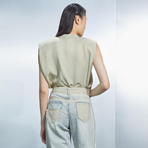 MIIDII/谜底无袖衬衫女21夏新款垫肩可拆卸珍珠链背心212MC0899 商品图3