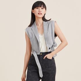 MIIDII/谜底21夏新品个性帅西装领修身短款马甲外套女212MM0776