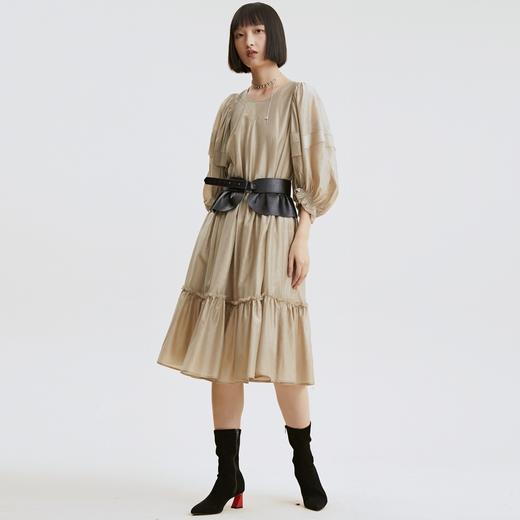 谜底2021秋季新款复古浪漫泡泡袖A型宽松天丝长袖连衣裙213ML1826 商品图1