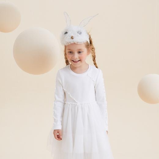 谜底童装21秋新款X型中长款连衣裙针织拼接网纱连衣裙213KL2270 商品图3