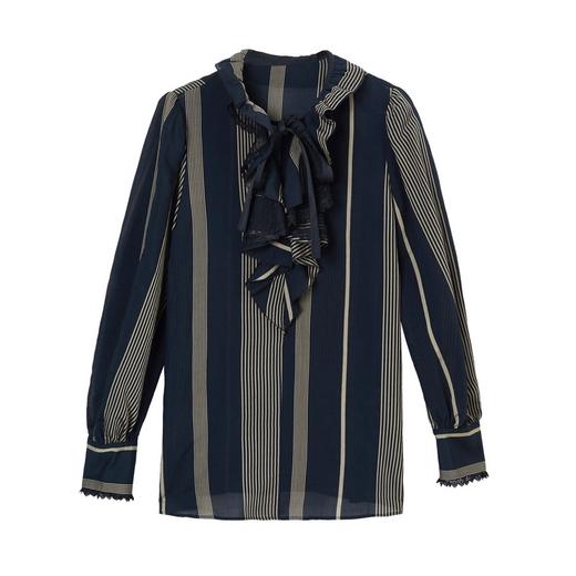 谜底衬衫2021秋季新款复古优雅宫廷荷叶领长袖上衣女213GS1773 商品图4