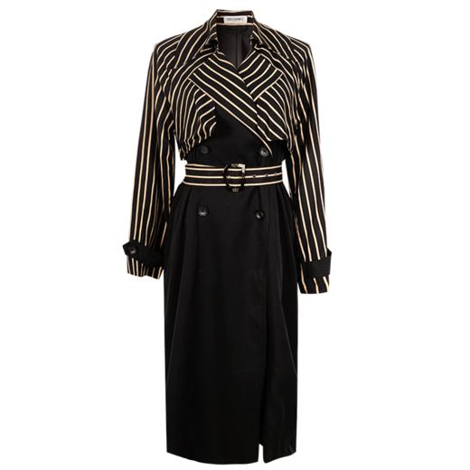 剩M 米思阳2025秋装新款时尚流行撞色条纹收腰系带风衣中长外套女0249 商品图4