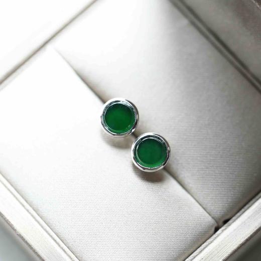 高冰种湖水绿翡翠圆盘耳钉18k白金镶嵌 商品图7