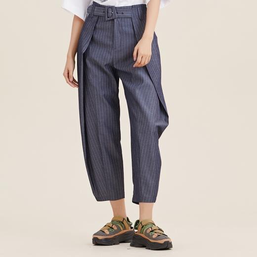 MIIDII/谜底21夏新品大气时尚细条纹萝卜裤休闲西裤女212MK0948 商品图0