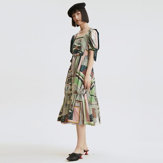 谜底连衣裙2021秋季新款甜美系纯棉印花泡泡袖收腰长裙213ML1838 商品图2