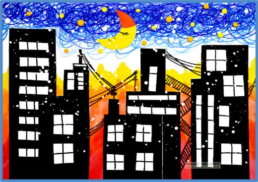 3-6综合创意画《夜晚城市的剪影》【自动发货：下单后，点击手机短信中收到的链接，即可获取文件下载的链接；如有任何问题，可添加客服微信hm33268获得帮助】
 商品图0