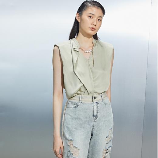 MIIDII/谜底无袖衬衫女21夏新款垫肩可拆卸珍珠链背心212MC0899 商品图0
