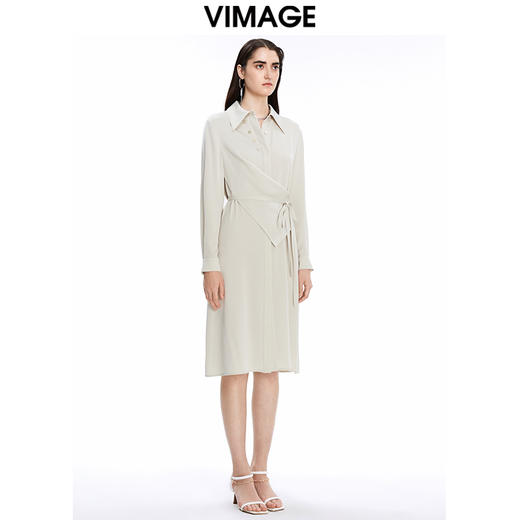 VIMAGE纬漫纪秋季新款系带束腰优雅纯色显瘦连衣裙V1607210 商品图1