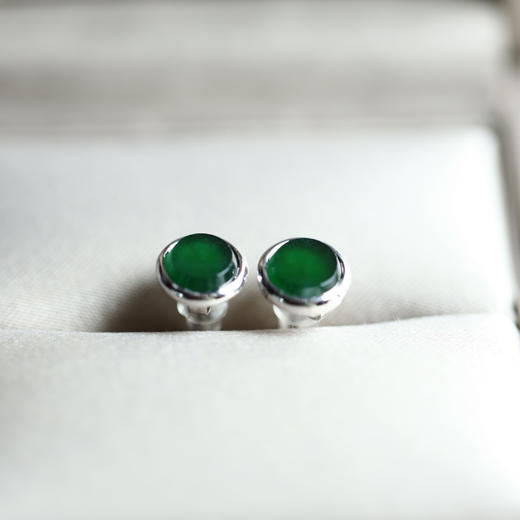 高冰种湖水绿翡翠圆盘耳钉18k白金镶嵌 商品图2