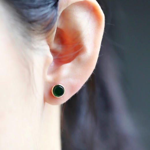 高冰种湖水绿翡翠圆盘耳钉18k黄金镶嵌 商品图5