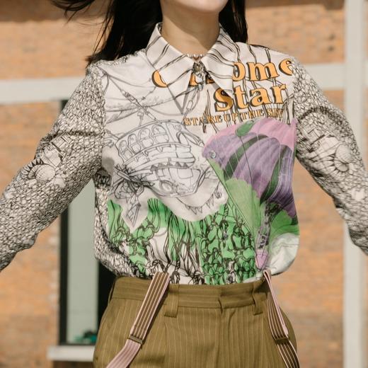 谜底纯棉衬衫2021秋季新款合体法式尖领长袖花上衣女213MC1786 商品图3