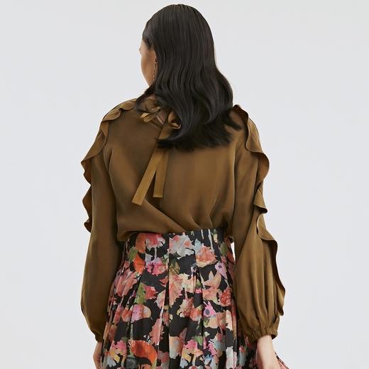 谜底2021秋季新款甜美优雅荷叶袖宽松长袖铜氨丝上衣女213MS1661 商品图2