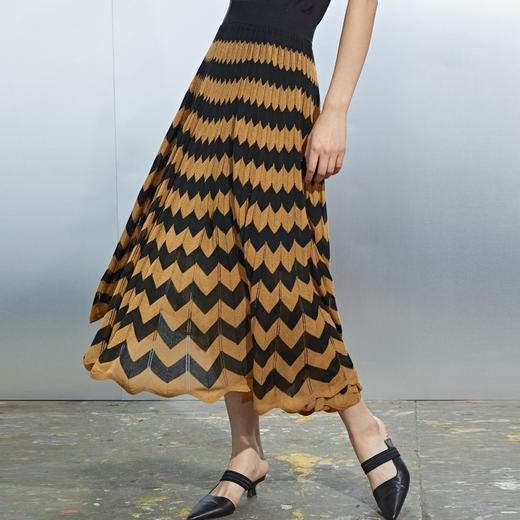 MIIDII/谜底21夏新品松紧腰波纹织花大摆针织半身裙212MZ1216 商品图1