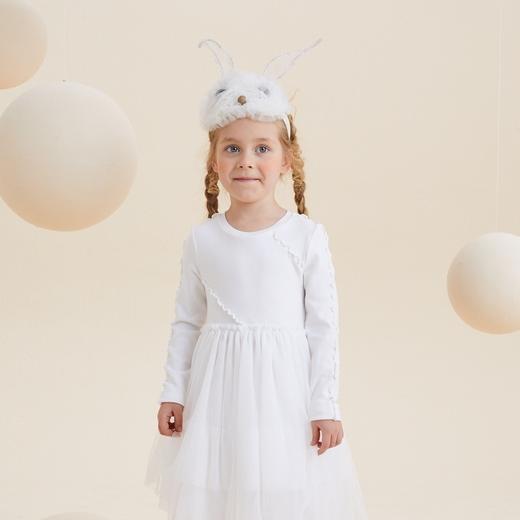 谜底童装21秋新款X型中长款连衣裙针织拼接网纱连衣裙213KL2270 商品图0