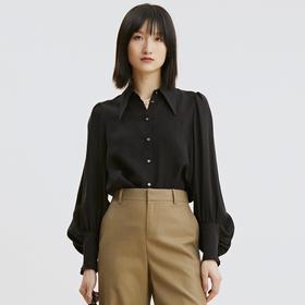 谜底2021秋季新款高端系列铜氨丝法式尖领长袖衬衫女213GC1682