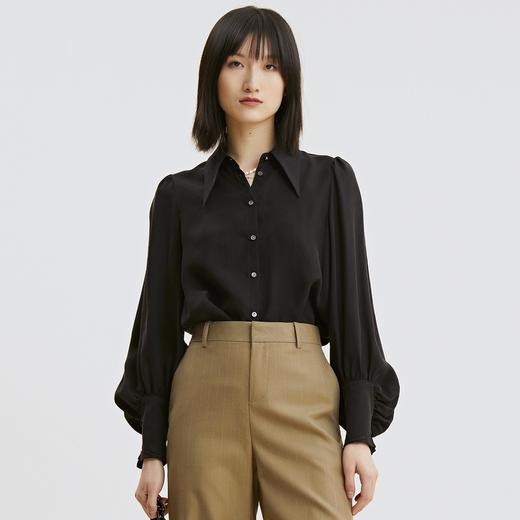 谜底2021秋季新款高端系列铜氨丝法式尖领长袖衬衫女213GC1682 商品图0
