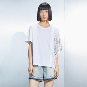 MIIDII/谜底短袖T恤女21夏新品宽松不对称设计圆领印花212MT0739