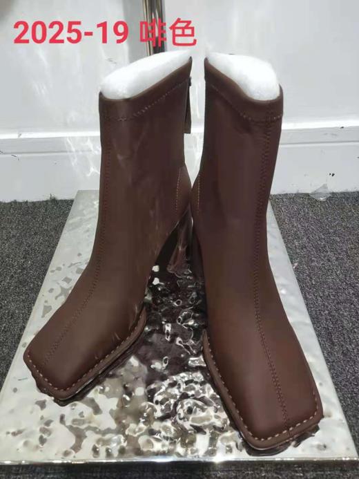 2025-19#方头胎羊皮高跟短靴 商品图2