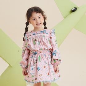 谜底童装21秋新款A型纯棉宽松衬衣纯棉花瓣型绣花衬衫213KC2278