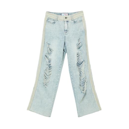 MIIDII/谜底21夏新品个性拼接破洞洗水直筒牛仔裤女212MK0715 商品图4