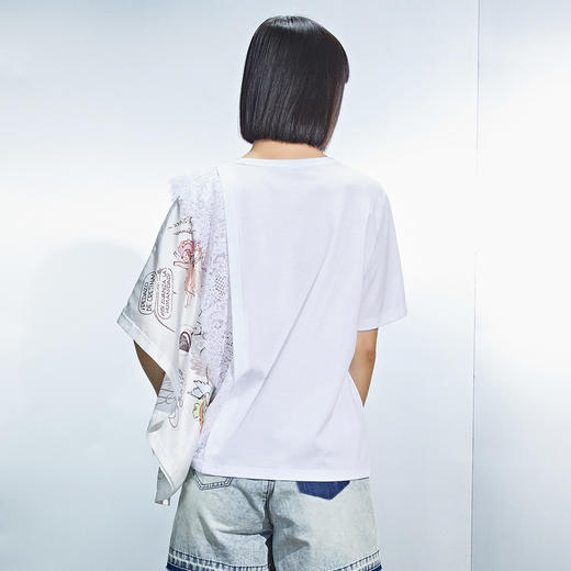MIIDII/谜底短袖T恤女21夏新品宽松不对称设计圆领印花212MT0739 商品图2