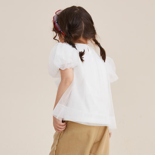 谜底童装21夏新款H型中款T恤针织纯棉亲肤打底花苞袖212KT1352 商品图2