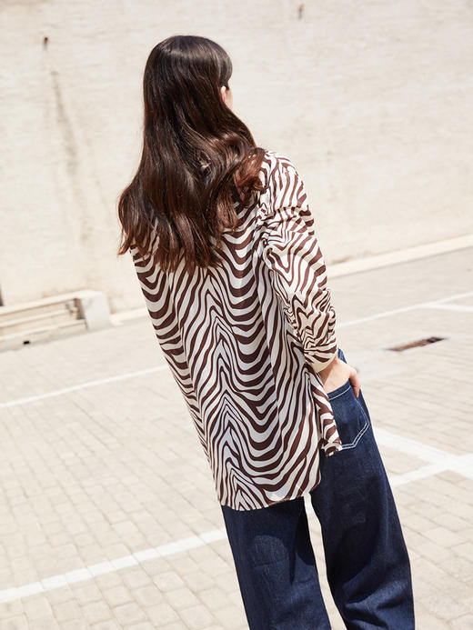 HeyDress斑马纹衬衫女春长袖法式小众设计别致上衣复古印花宽松条纹衬衣 商品图1