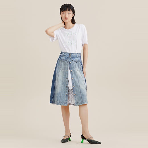 MIIDII/谜底连衣裙21夏新品复古浪漫拼接蕾丝H型T恤裙212ML0731 商品图2