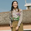 谜底纯棉衬衫2021秋季新款合体法式尖领长袖花上衣女213MC1786 商品缩略图0
