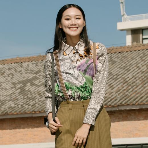 谜底纯棉衬衫2021秋季新款合体法式尖领长袖花上衣女213MC1786 商品图0