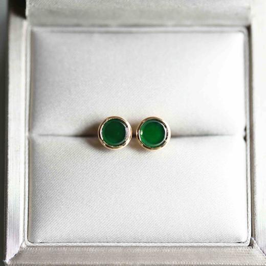 高冰种湖水绿翡翠圆盘耳钉18k黄金镶嵌 商品图6